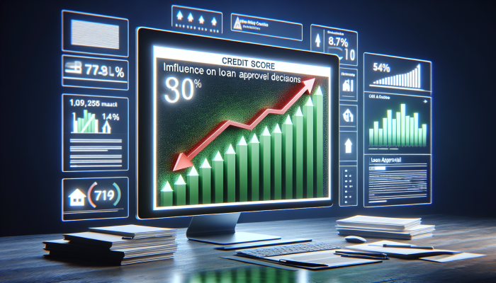 Debt Consolidation Loans: Navigating the Digital Era | DCL Credit score graph on digital screen with green up and red down arrows indicating loan approval impact.