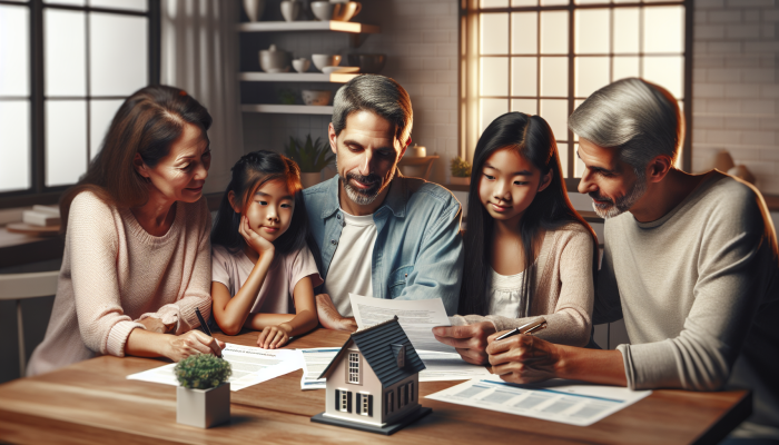 How Debt Consolidation Affects Your Credit Score | DCL Family reviewing home equity loan documents at kitchen table with model house.