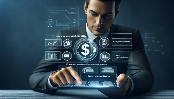 Debt Consolidation Loan Eligibility Assessments Made Easy | DCL Person using digital tool with clear icons for easy loan application and debt consolidation.
