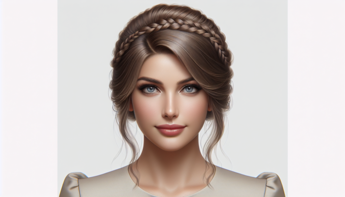 Woman showcasing a medium hairstyle in an elegant half-up style with a fishtail braid, ideal for both casual and formal occasions.
