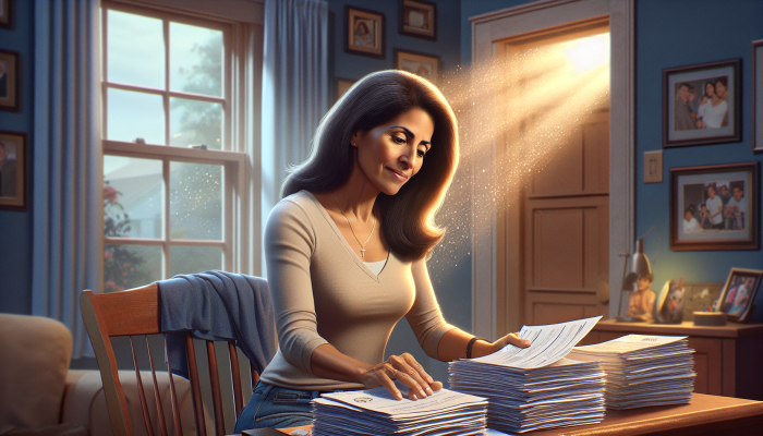 Debt Consolidation Stories From Single Parents | DCL A single mother plans her financial recovery, consolidating loans, symbolizing empowerment and a secure future for her children.