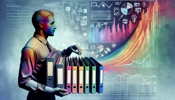 Debt Consolidation Myths Debunked: Is It Too Good to Be True? | DCL A person organizing credit card statements and loans into a "Debt Consolidation" folder, with descending interest rate graphs.
