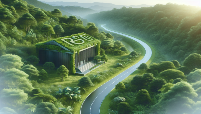 Eco-Friendly Financial Solution: Green Debt Consolidation Loans | DCL A path leading to an eco-friendly bank amidst lush vegetation, symbolizing sustainable debt consolidation.