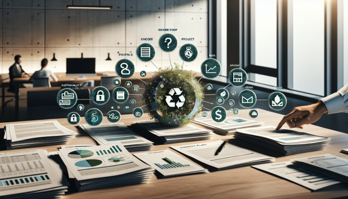 Eco-Friendly Financial Solution: Green Debt Consolidation Loans | DCL A person organizing eco-friendly loan documents on a desk in a modern office.