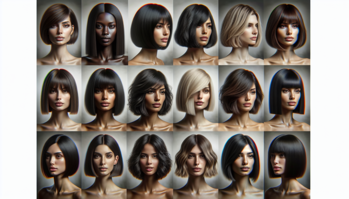 A collage showcasing diverse bob haircuts, from classic to modern, styled for various face shapes.