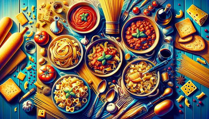 Pappardelle with meat sauce, rigatoni with Bolognese, spaghetti with olive oil, fusilli with marinara.