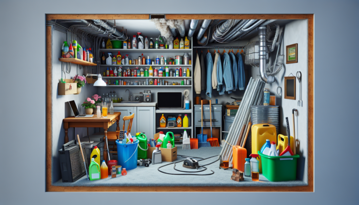 Hazardous materials in various locations: under sinks, garages, in old electronics, garden tools, and hidden in attics and basements of older homes.