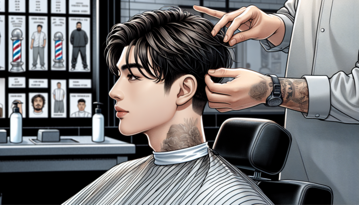 Man with medium length hair getting a trim at barber shop every 6-8 weeks for healthy, styled look.