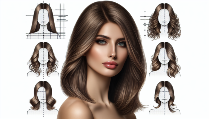 Oval-faced woman showcasing versatile hairstyles: sleek lob, soft layers, and beachy waves.