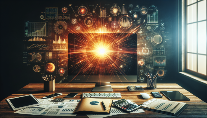 Debt Consolidation Advice: Top Websites to Explore | DCL A computer showing a comparison chart of top 10 debt consolidation websites on a wooden desk with financial documents and a calculator.