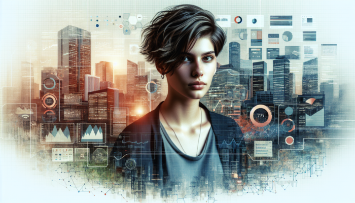 A person with a stylish, low-maintenance textured crop haircut in a bustling city.