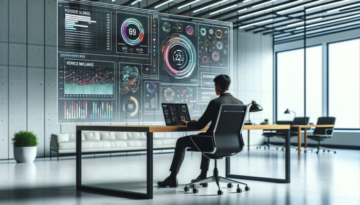 Person at desk logging into vehicle account on laptop, viewing mileage dashboard in minimalist office.