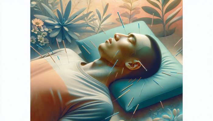 Patient lying down with acupuncture needles, experiencing relaxation and mild pressure in a calm environment.