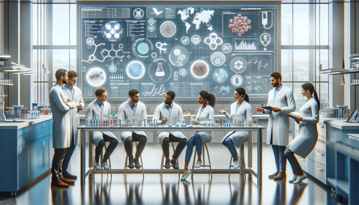 Scientists in a lab discussing error reports, focusing on transparency and accountability to enhance patient safety.
