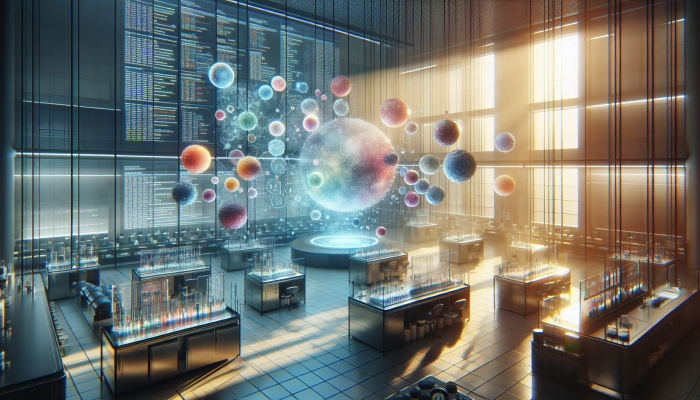 A futuristic lab displaying glowing biomarkers, health analysis report with iron reserves and vitamin D levels, winter sunlight backdrop.