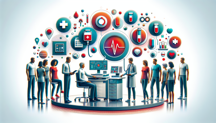 Private Blood Tests in Wigan: A modern private blood testing clinic in Wigan with advanced equipment and digital screens showing quick, accurate results.