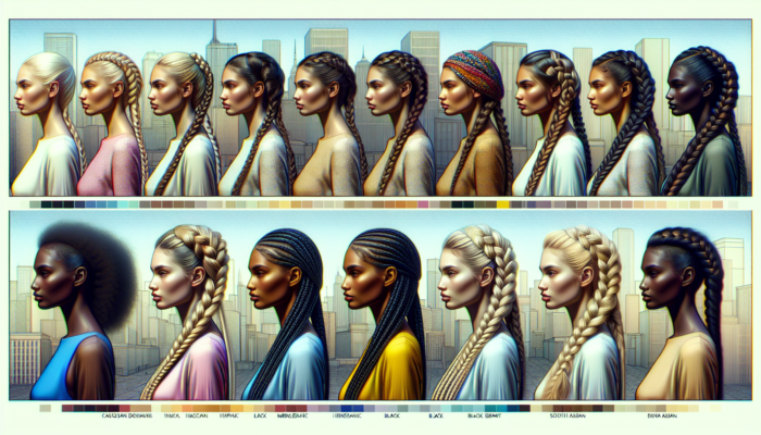 A collection of modern French braid hairstyles, classic and bold, on diverse models in an urban setting.