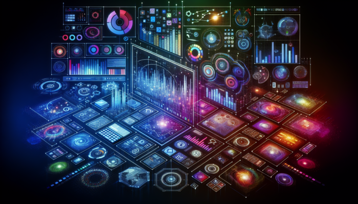 A vibrant digital dashboard showing social media metrics like reach, impressions, conversion rates, and ROAS, aligned with SMART business objectives.