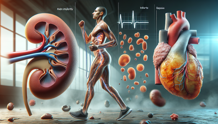 Diagram illustrating renal impairment, physical activity, and sepsis effects on troponin levels.