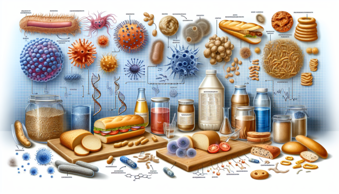 Food Preservation Techniques: Diagram illustrating food spoilage causes: microbial growth, enzymatic reactions, and oxidation effects.