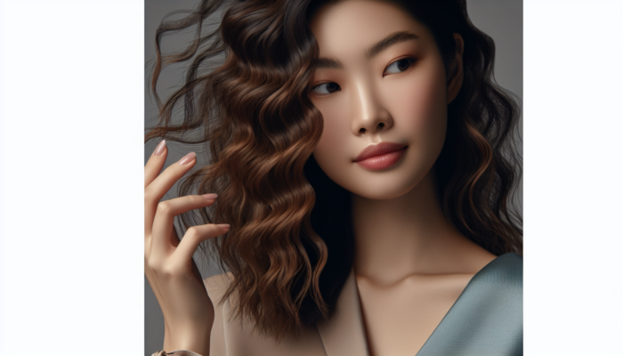 Wavy Perm: A woman with soft, natural-looking waves in her hair, smiling confidently as she styles it effortlessly.