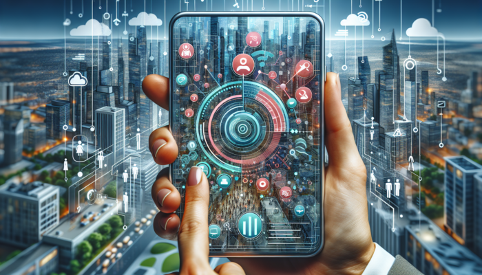 A smartphone displaying an updated Google Business profile with new services and customer reviews, against an urban backdrop.