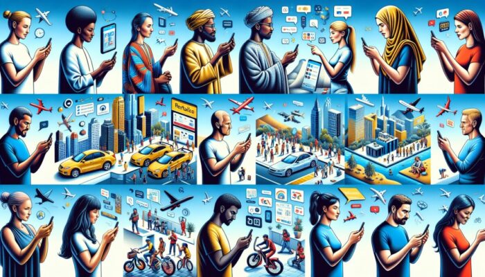 Diverse travelers utilizing smartphones and digital wallets for varied rental payments globally.