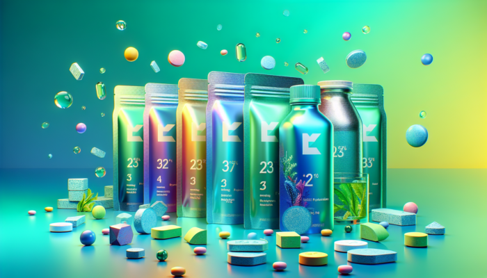 Electrolyte tablets showcasing potassium, sodium, and magnesium in modern packaging on a blue and green gradient background.