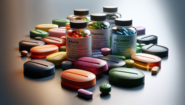 Colorful electrolyte tablets combined with vitamins C, B, and herbal extracts, labeled for their health benefits.