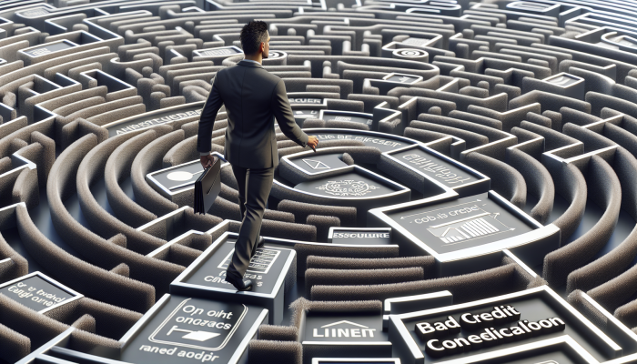 Bad Credit Consolidation Loans: Understanding Eligibility Criteria | DCL A person confidently navigating a maze, symbolizing the application process for bad credit consolidation loans.