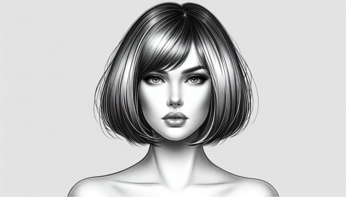 Woman with oval face, blunt bob, sharp lines, chic modern vibe, subtle layers, side-swept bangs.
