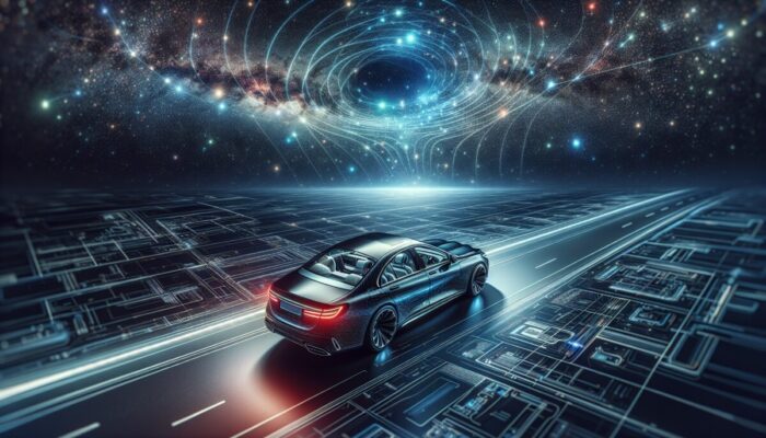 A sleek car with an open sunroof under a starry night sky, exuding luxury and elegance.