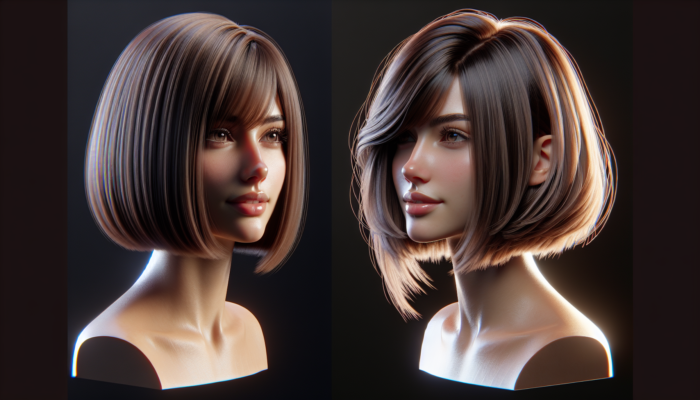 Classic chin-length blunt-cut bob versus modern layered, asymmetrical bob with textured ends.