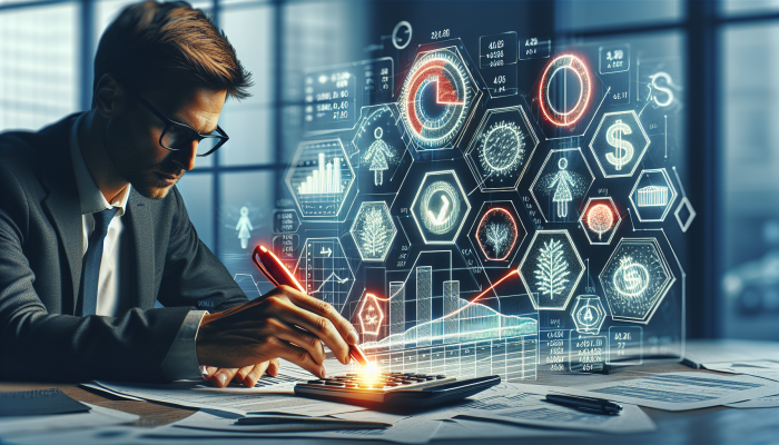Online Lenders For Debt Consolidation Loans: The Ultimate Guide | DCL Person analysing loan document, focusing on interest rates and repayment terms, using graphs and calculators in the office.
