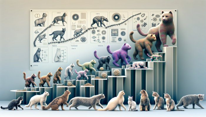 Timeline illustrating the evolution of catnip toys, focusing on catnip bears, with playful cats.
