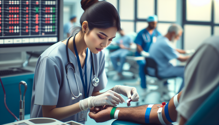 Blood Draw Safety Tips: Healthcare professional verifying patient's identity with two identifiers before blood draw in hospital.