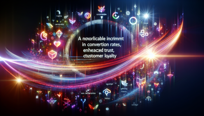 A digital interface with a graph showing a 270% increase in conversion rates, surrounded by customer reviews and a Google Business logo.