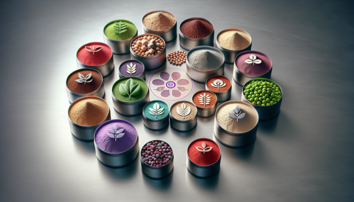 Detailed infographic of plant-based protein powders with colorful charts showing nutritional profiles.