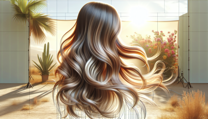 Balayage Hair: Woman with long hair displaying balayage technique, featuring soft, sun-kissed highlights blending from dark to light, styled in natural waves.