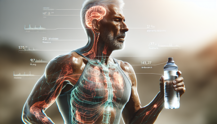 Hydration Aids for Elderly Athletes: Elderly athlete running in warm climate with water bottle, showing endurance and alertness.