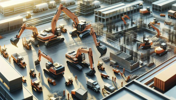 Heavy-Duty Tools for Large Clearance Projects: A lineup of mini, standard, and long-reach excavators working on different tasks at a construction site.