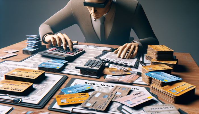 How to Tell if Debt Consolidation is Right for You: UK Guide | DCL How to Tell if Debt Consolidation is Right for You: A person organizing financial statements and bills, calculating total debt with a calculator, surrounded by credit cards and loan documents.