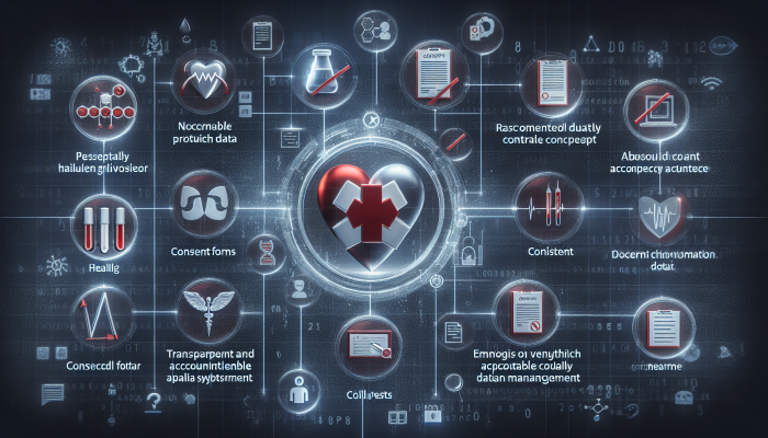 Digital interface showing GDPR compliance for health data with blood test and consent form icons.