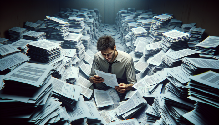 Is Debt Consolidation Better than Minimum Payments: A UK guide | DCL Is Debt Consolidation Better than Minimum Payments: Person in the UK consolidating multiple bills into one manageable loan, symbolized by a clear path amidst chaotic papers.
