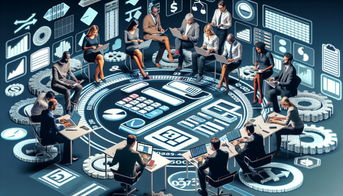 Is Debt Consolidation Better than Minimum Payments: A UK guide | DCL Diverse group reviewing financial documents and calculators in a modern UK office, surrounded by credit and debt symbols.