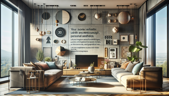 A living room with modern minimalist and eclectic furniture, vibrant colors, and unique decor, reflecting personal style.