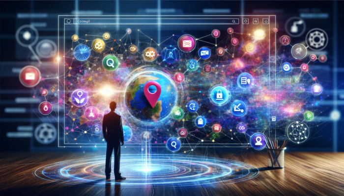 A digital interface showing Bing Places listing transitioning into a vibrant website, enhancing visibility and user experience.