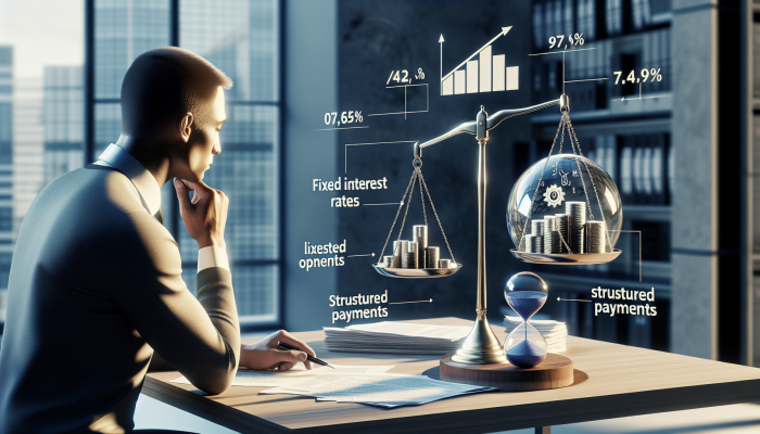 Debt Consolidation Loans with Equity Options: Your Home's Potential | DCL Person at desk reviewing financial documents, considering personal loan for debt consolidation, with charts showing fixed rates and payments.