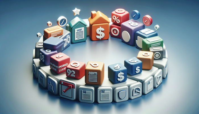 debt consolidation or negotiate with creditors: Effective Strategies | DCL A financial chart showing various debt consolidation loans, secured and unsecured, with different colours indicating interest rates and risks.