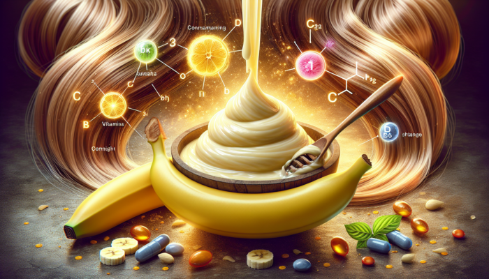 How to Make a Banana Hair Mask: Ripe banana mashed into hair mask, enhancing hair shine and softness with vitamins C and B6.